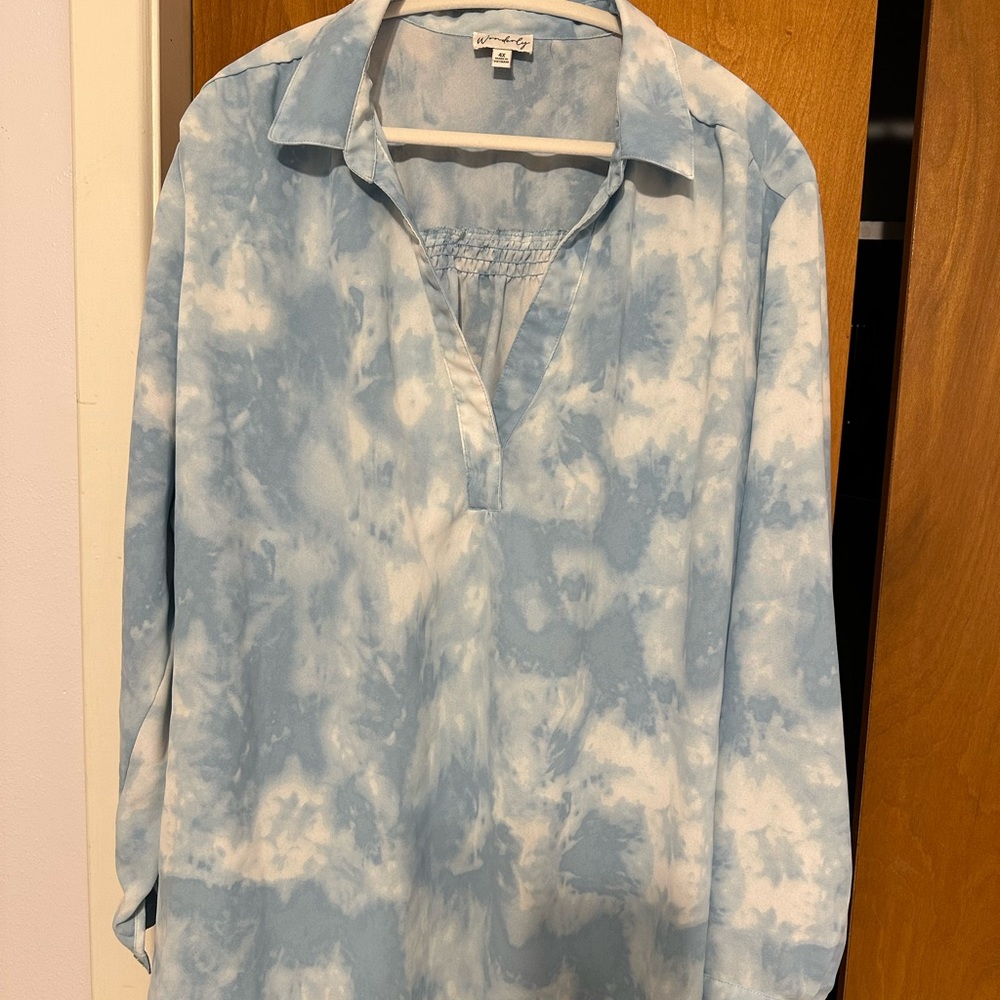 Blue/White LongSleeve pullover shirt - Size4X
